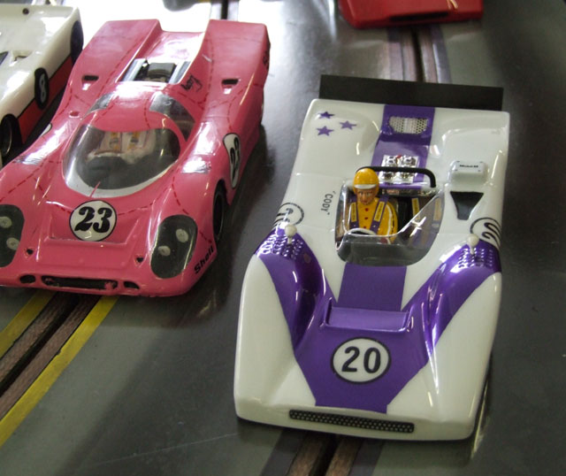 Cody's Very clean and rather Neat looking Winning car, with MikeyB's 'Pink Pig' paintwork 917 next to it.<br />Always had a Very Soft Spot for the Pink Pig,..Cool Mikey :)