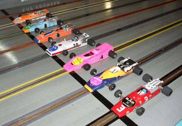 the F1 Cars ready for the Start.<br />Cody, Dale, Jacco, James, Fox, Troy and Stoo.